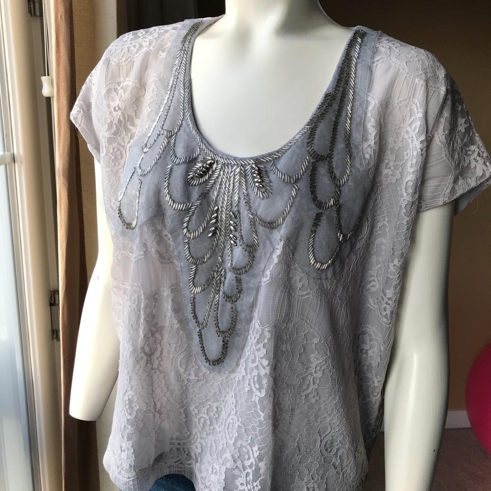 Gray lace Collective Concepts top